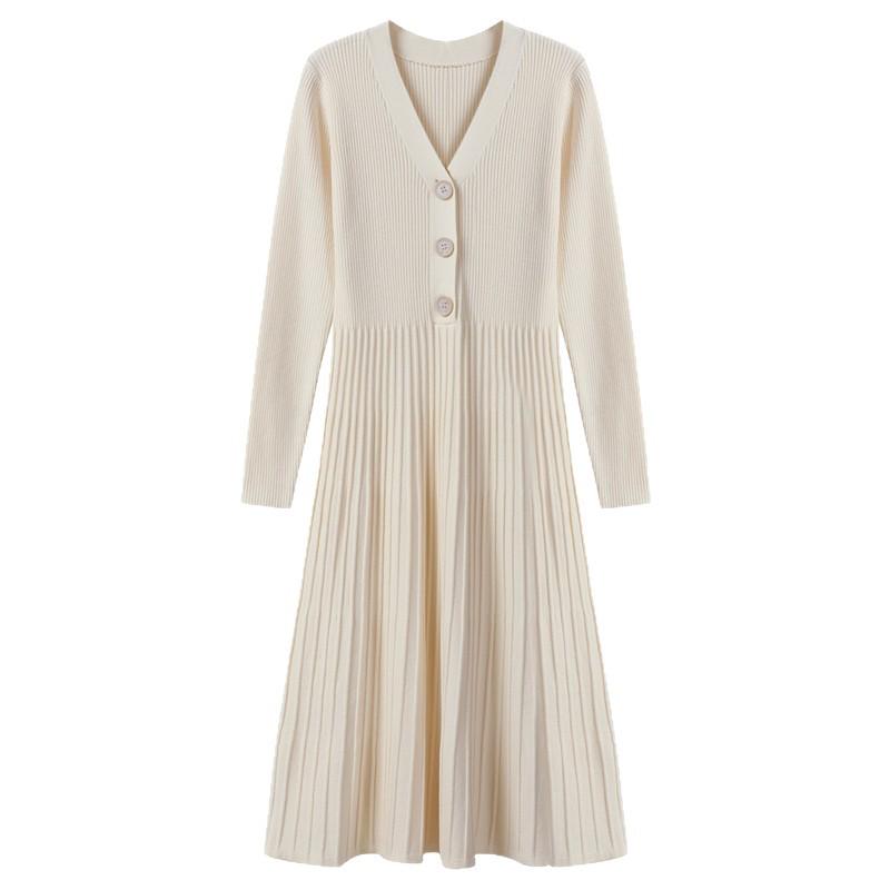 Women's V-Neck A-Line Sweater Dress: Elegant Slimming Knit for Autumn/Winter 2026