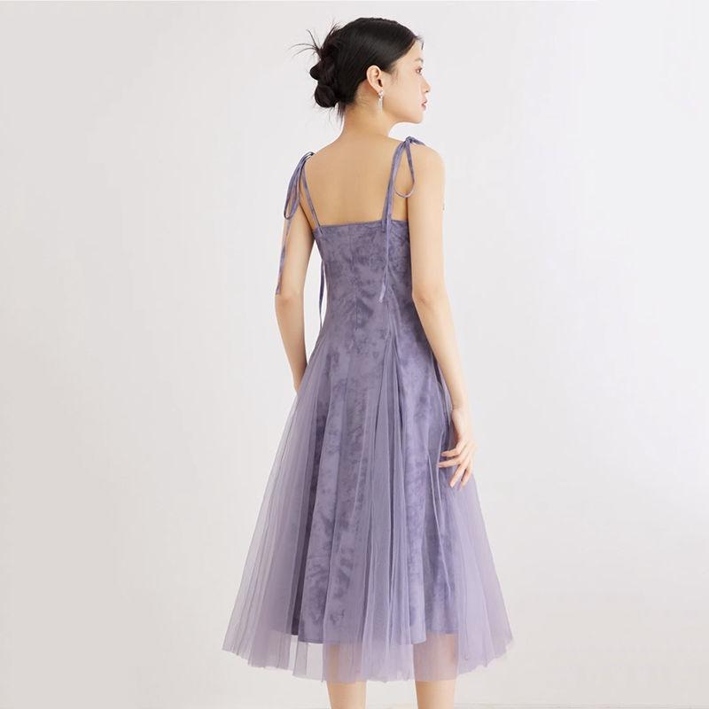 Splendido Abito Estivo, Design a Bretelle e Rete Moda Chinoiserie Abito da Fata alla Moda