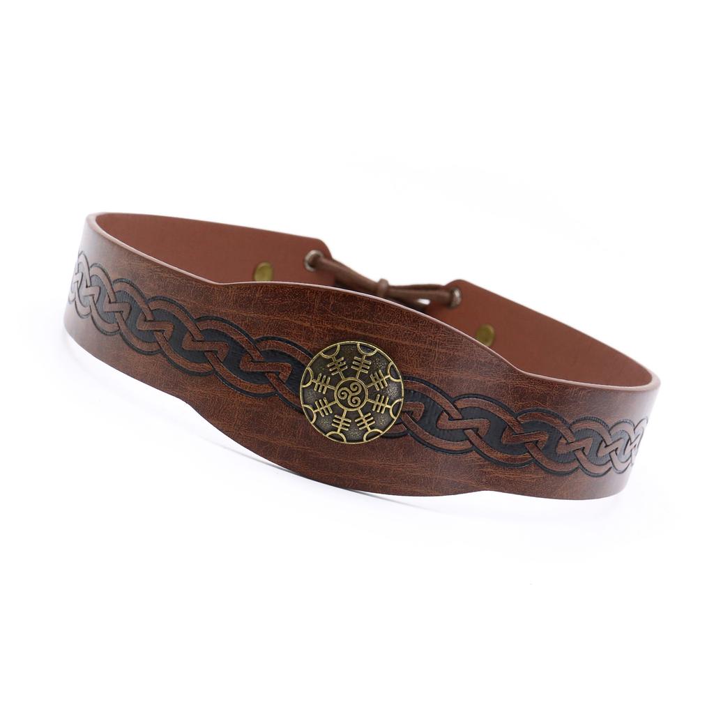 Medieval PU Leather Headband Vintage Embossed Hairband Head Accessory for Cosplay Party and Fashion Enthusiasts