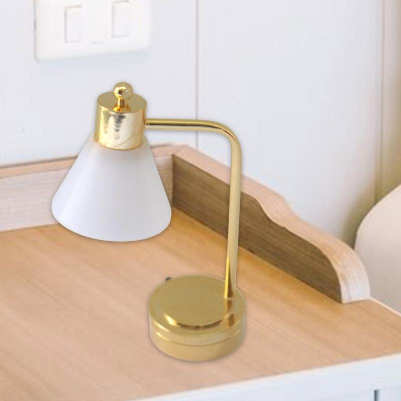 Vintage Weiße Tischlampe für Puppenhäuser im Maßstab 1:12 Miniatur LED-Licht Puppenhäuser Ausstellungszubehör und Dekoration