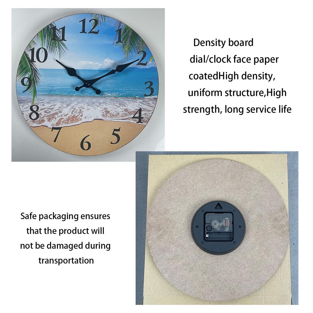 Superior-Grade Light First-Class Luxury First-Class Beach Premium-Quality Pattern First-Class Wooden Premium-Quality Wall Clock High-Standard