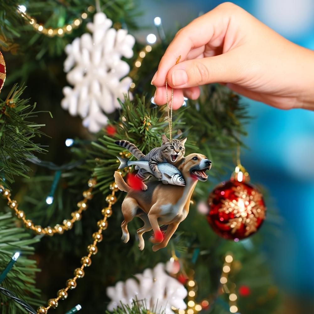 Cat Riding Fish Dog Resin Pendant - 2D  Pendant for Car Backpack Keys - Charming Gift of Christmas Thanksgiving Valentine's Day Decorative Accessories