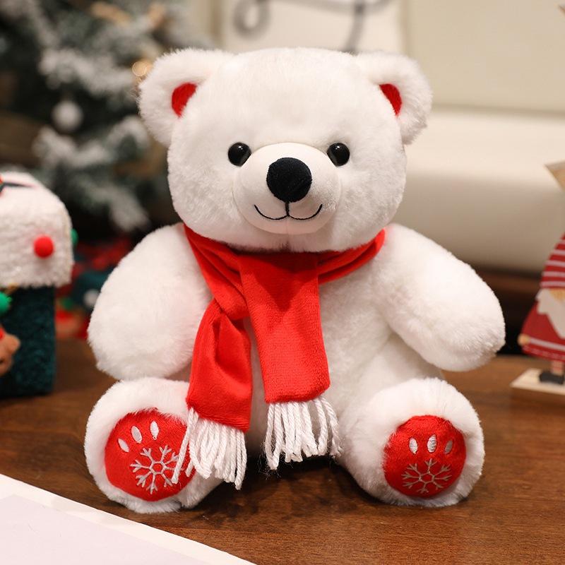 Милый рождественский шарф кукла белый медведь плюшевая игрушка медведь обнимашка кукла медведь детская успокаивающая кукла 23cm（0.18kg）