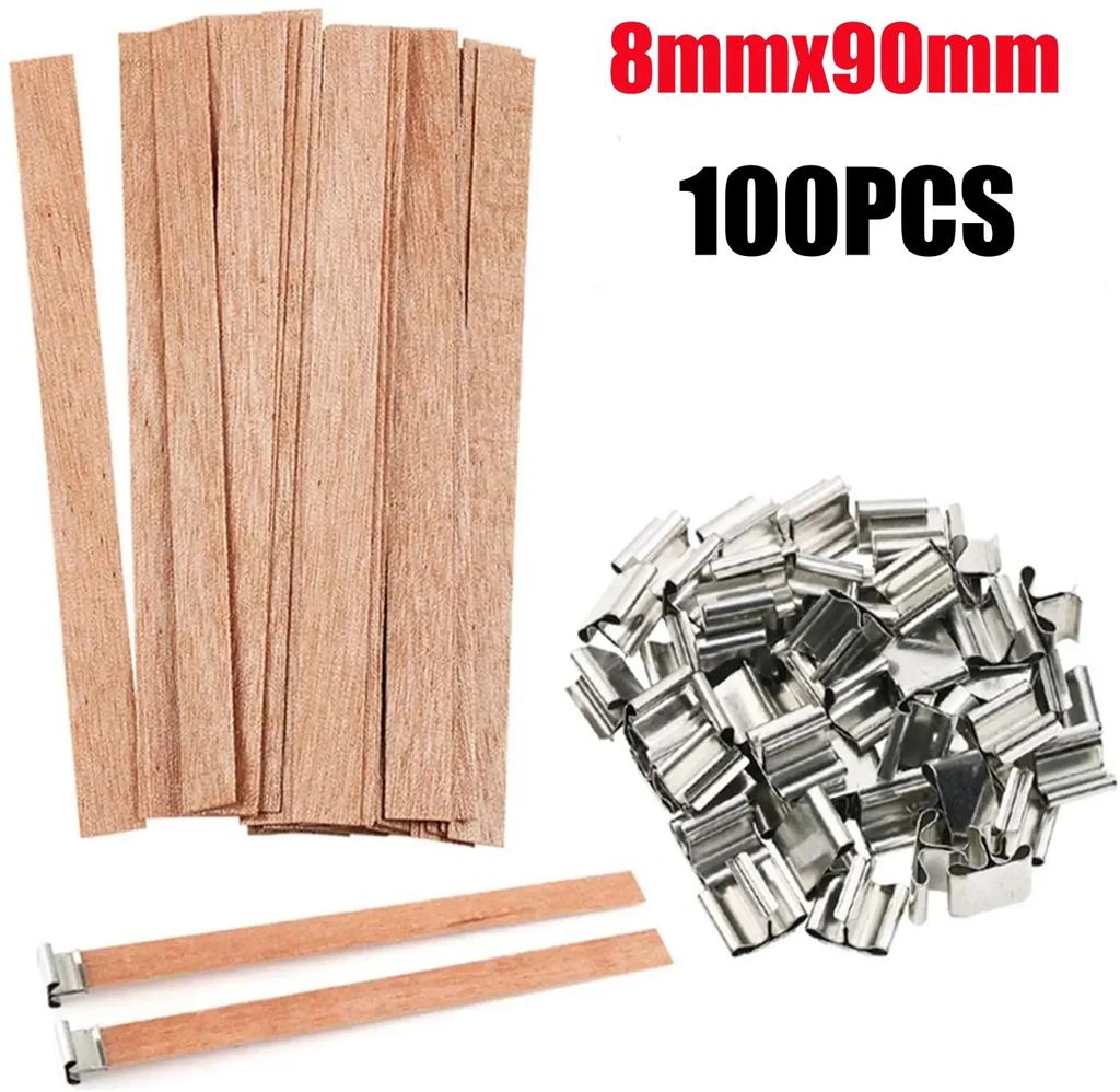 Wooden Wick Candle Making Kit with Clip Base Natural Smokeless DIY Candle Jar Supplies for Homemade Soy Wax Crafting Tools