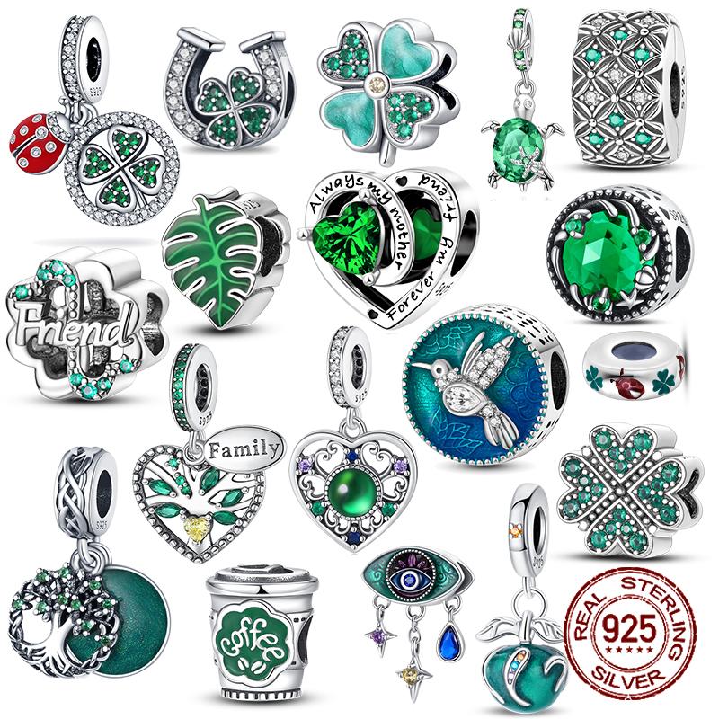 925 Silver Green Series Flower Tree Apple Pendant DIY Fine Beads Fit Original Charms Bracelet Women Jewelry Diy