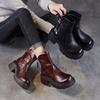 High-top Boots Women's Shoes, Autumn-winter Leather Short Boots, Retro Shoes