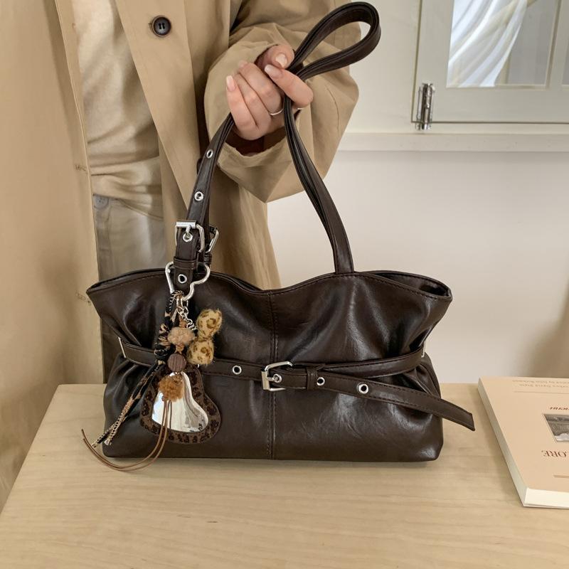 

Premium oil wax leather handbag bag women s new fashion shoulder underarm bag commuter tote bag without pendant