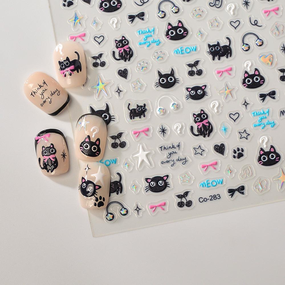 Waterproof Cute Black Cat Cartoon Nail Art Stickers