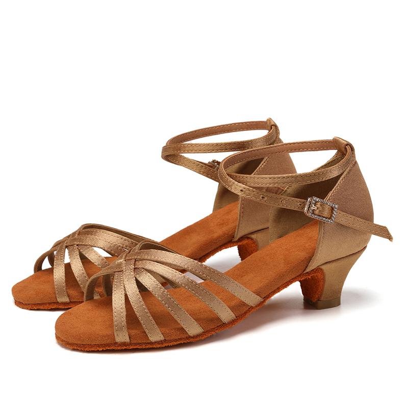 Kız Çocuk Latin Dans Ayakkabıları Alçak Topuk Kadın Balo Salonu Tango Sandaletleri 4CM Topuk