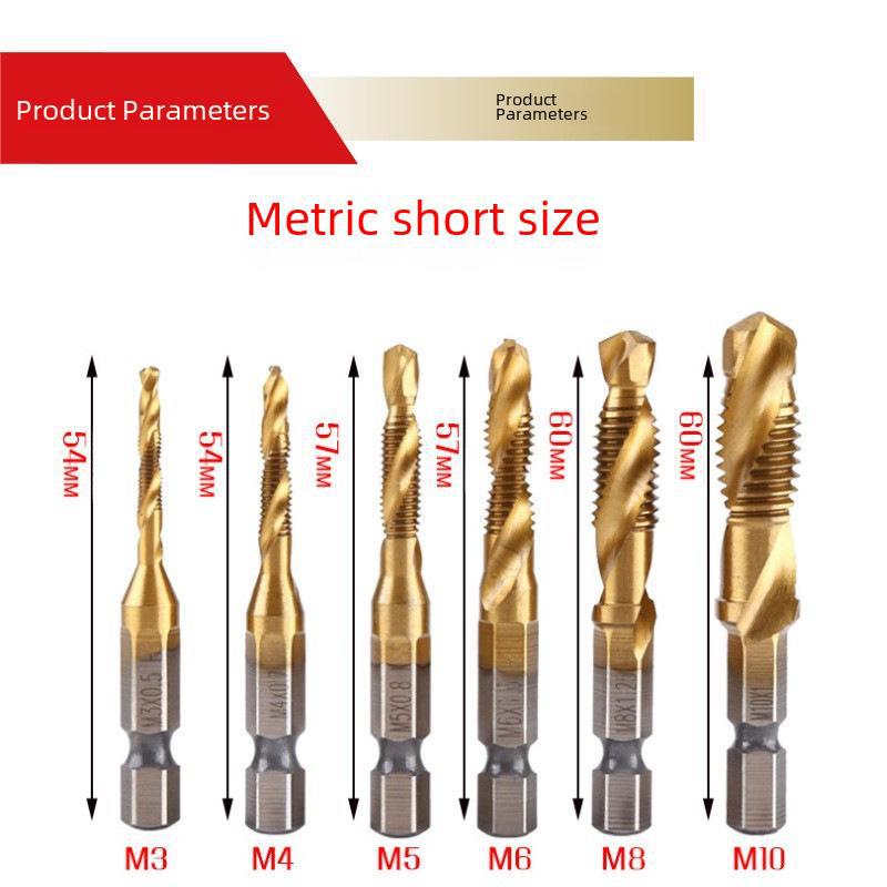 13-Piece Red Plastic Box Set of Metric, British, and American Hexagonal Handle Composite Taps for Drilling, Tapping, and Chamfering