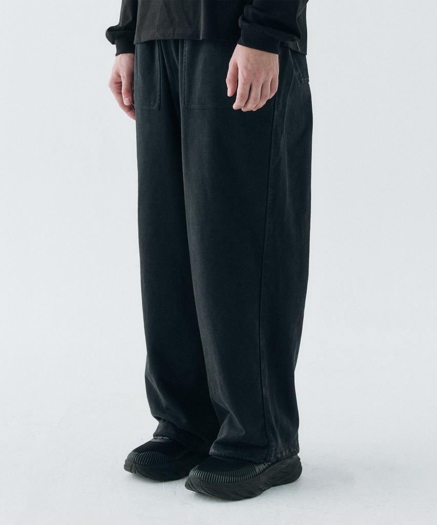 LETTERCOMO Heavy Cotton Garment Piping Wide Sweatpants Black