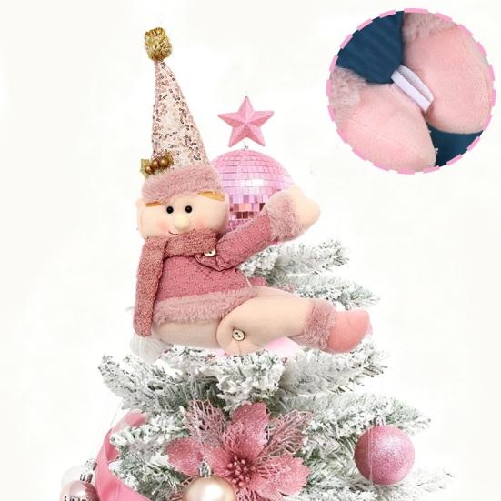 Rosa Schneemann Raffhalter Plüsch Schneemann Vorhangschnalle Cartoon Raffhalter für Feiertags-Heimfenster Weihnachtsbaumspitze Dekoration