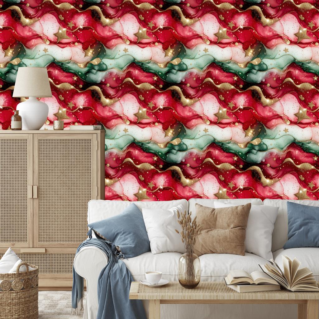 Ink Red, Coral and Green Wallpaper for Living Room and Bedroom 50x1000