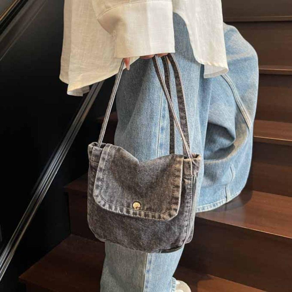Street Style Denim Canvas Bag Y2K Solid Crossbody Bag Casual Vintage Handbag Outdoor