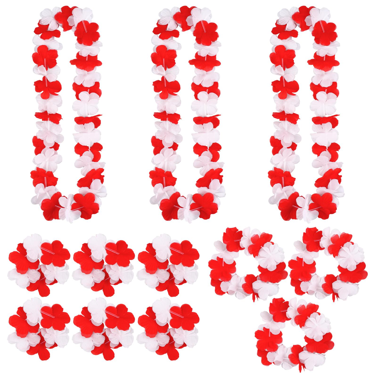 

12 Stk Karneval Blumenkette Rot Weiß, Karneval Deko Hawaii Kette Blumen, Karneval Accessoires, Bunte FrüHlings- & Partydekoratio