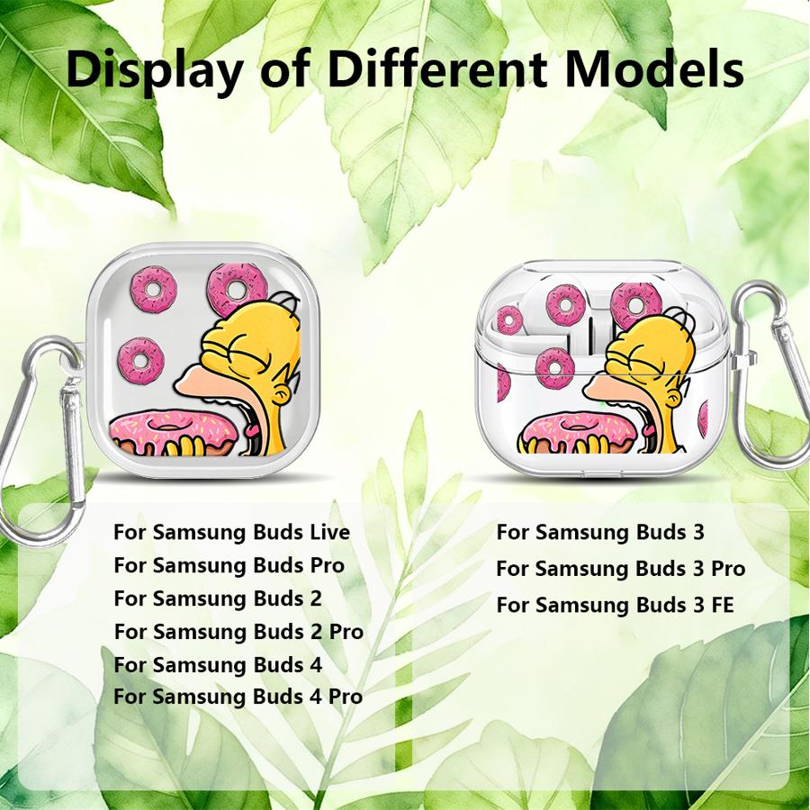 Cartoon The S-simpsons Case For Samsung Galaxy Buds 4Pro 3Pro 4 Pro 2Pro Live 2 3 FE Clear Earphone Cases Cover With Hook
