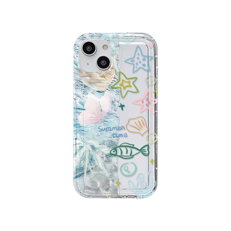 Splicing Ocean Fish Suitable for iPhone17ProMax Mobile Phone Case Apple 16 Large Hole 14/13 New Ins Wind