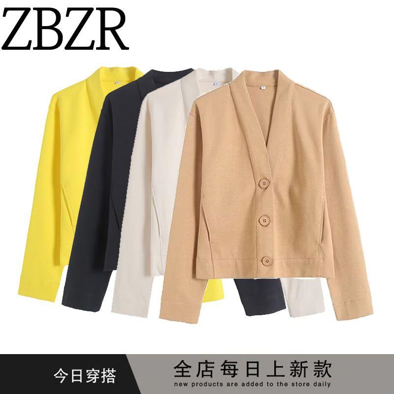 Za Export New Arrival Women's Clothing ZR Fashion Style Fashion Stylish Casual Cotton V Neck Long Sleeves Jacket Outwear
