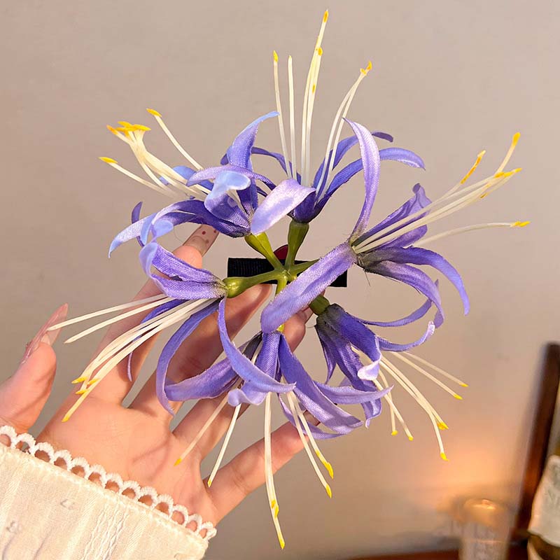 

Заколка для волос в китайском стиле, синий искусственный цветок, для женщин, элегантная, трехмерный цветок, зажим-уточка, боковой зажим, головной убор