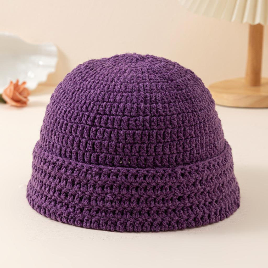 Handmade Crocheted Watermelon Skin Woolen Hat Women'S Knitted Hat Warm And Thick Ear Protection Hat Solid Color Cold Hat