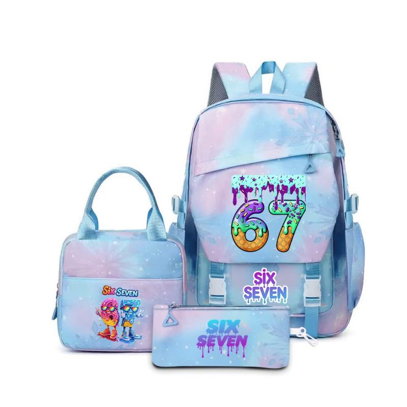 Kids Cartoon Print School Backpack Set Grades 3-4 Waterproof Oxford Fabric Ergonomic Shoulder Straps 3-Piece Travel Lunch
