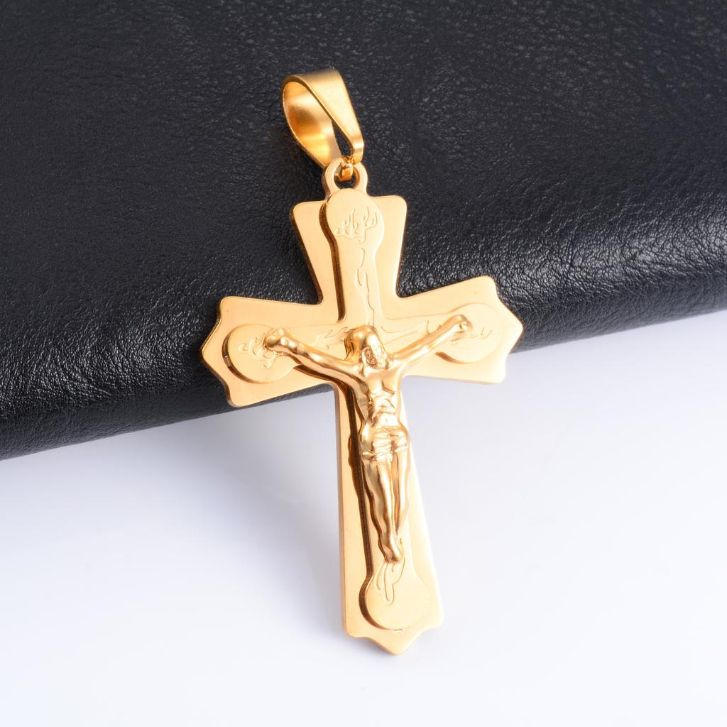Vintage Jesus Crucifix Stainless Steel Cross Pendant Necklace Charms for Chain Women Men Christian Religious Jewelry Accessories