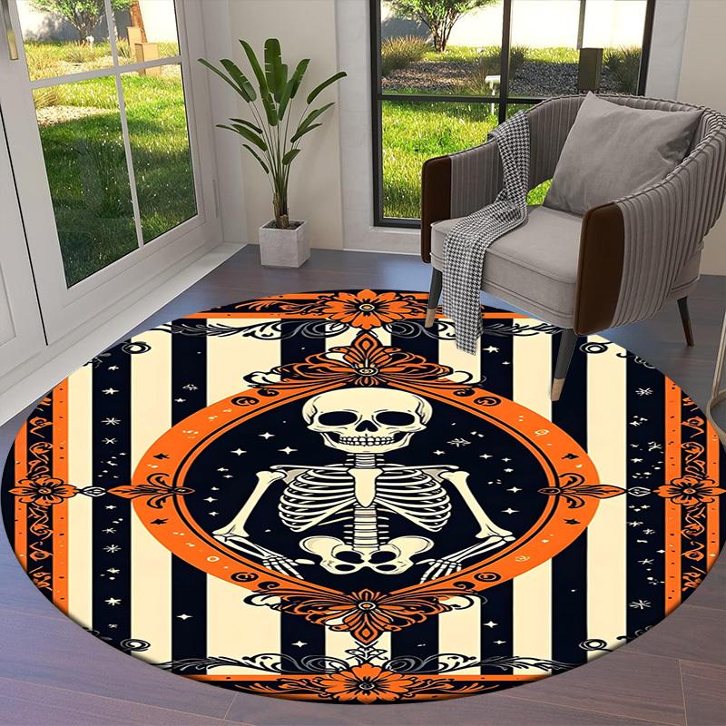1pc Halloween Skeleton Artwork Round Carpet, Made of Polyester,Office Chairs, Living Rooms, Or Bedrooms, a Cool Rug for The Living Room.ydt26048