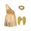 Mens Halloween Costume Metallic Toga One Shoulder Tunic Dress Wings Headwear