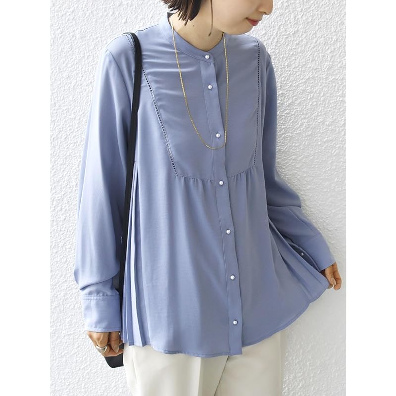 [Ships Ladies] SHIPS for women blouse Hand washable stretch georgette pleats 24SS ladies 311100734 sky blue M