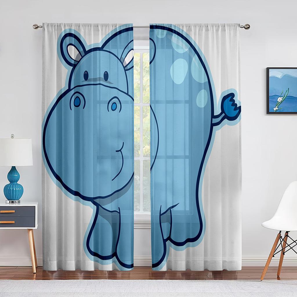 Cartoon Farm Animals Sheer Voile Curtain Cute Sheep Cow Pig In Rural Ranch Window Tulle Curtains for Living Room Bedroom Kitchen