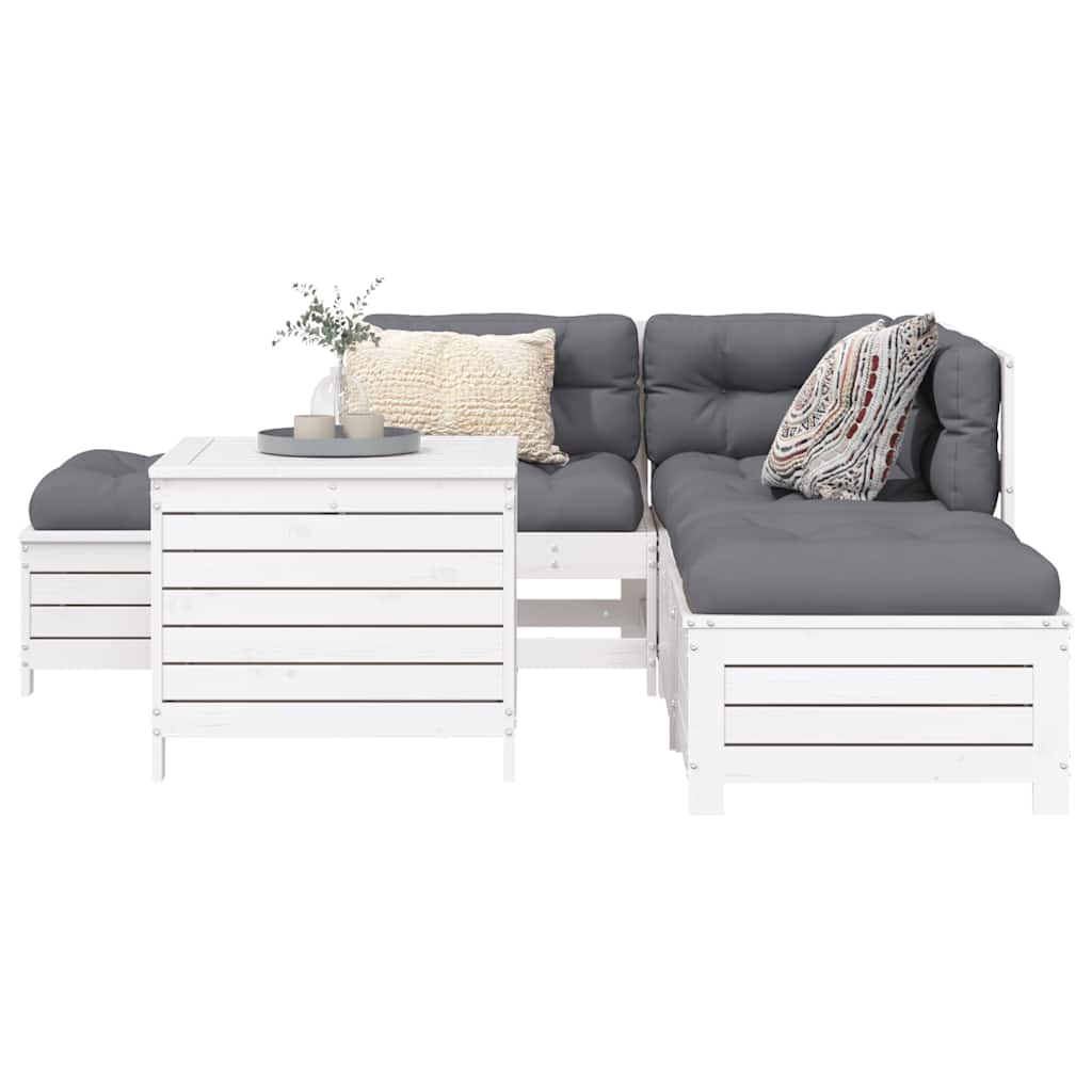 6 Piece Garden Sofa Set White Solid Pine Wood