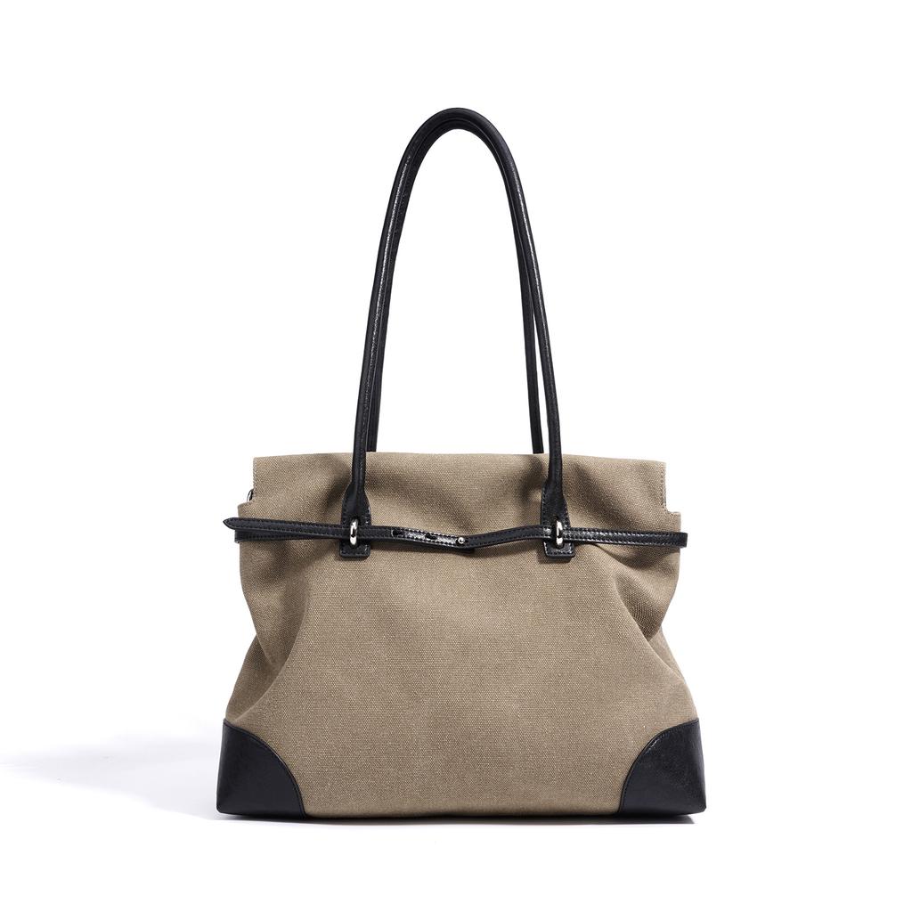 New model casual travel tote bag for women, color-blocking versatile design canvas shoulder handbag