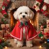 Small Dog Festive Wear Pet Christmas Cape with Bow, Red Cloak for Medium Dogs & Cats, Holiday Outfit White Wavy Trim, Costume Apparel Pets