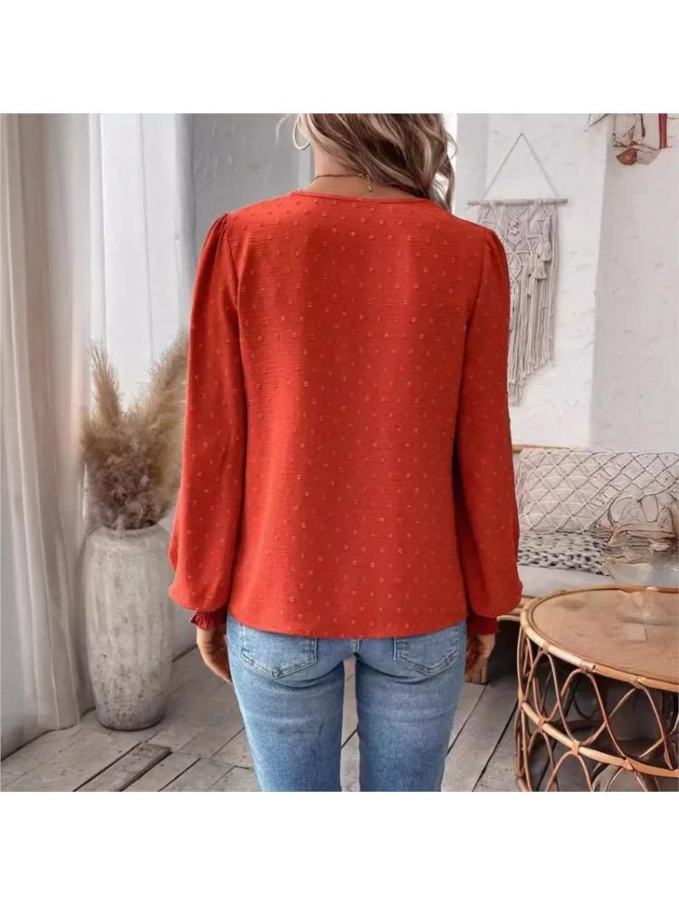 2025 Herbst Damenbekleidung Neues Sexy V-Ausschnitt Modisches Spitzen-Patchwork Einfarbiges Hemd Langarmhemd Damenbekleidung