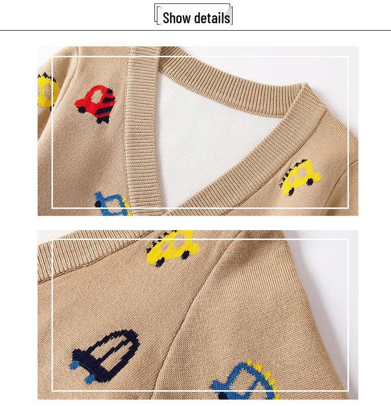 New Spring-Fall Cartoon Car Boys' Knit Sweater Cardigan