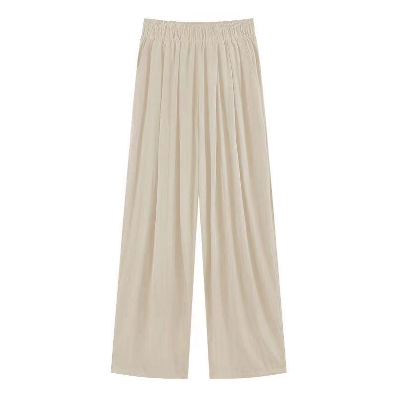 Pantalones de Pierna Ancha de Seda de Hielo de Cintura Alta para Mujer 2025 - Verano Delgados, Adelgazantes, Casuales, Corte Holgado