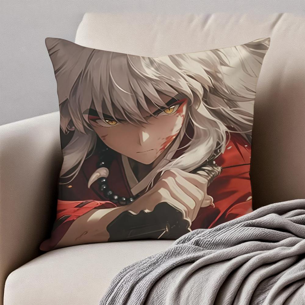 Classic Anime IInuyasha Cushion Cover Pillowcase Antidustmite Invisible Zipper Short Plush Sofa Cushion