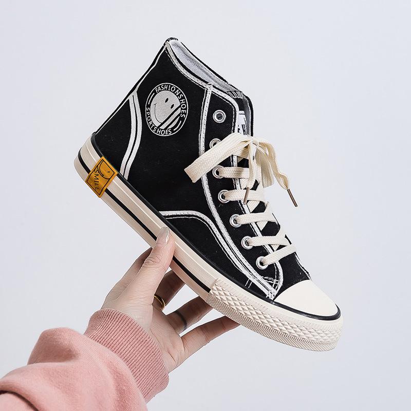 Ins High-top Canvas Shoes Women's Korean Version 2025 Spring and Autumn New Harajuku Ulzzang Retro Student Board Shoes Tide