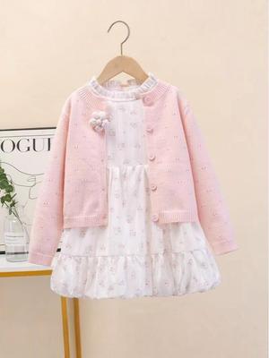 2025 Autumn Girls' Cardigan & Dress Set: Stylish Two-Piece for Little Girls