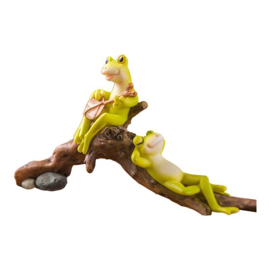 Tegneserie Frosk Figur Resin Sopp Lesende Liggende Gitar Frosk Statue Skulptur Innendørs Utendørs Hage Blomsterpotte Dekorasjon Ornament