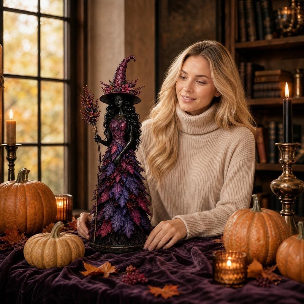 Witch Statue Decorative Figurine for Home Shelf Display