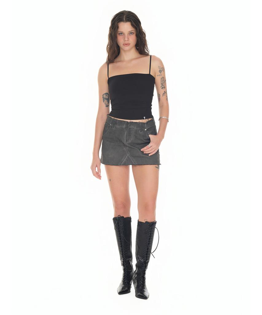 Too Much Tax Washed Cutoff Mini Skirt Charcoal
