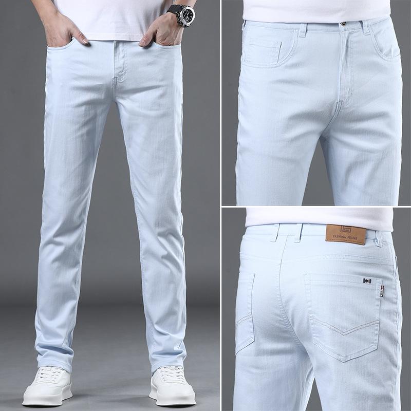 Straight business jeans men s straight slim Korean style men s casual slim youth trousers versatile trend 28 светло-синий