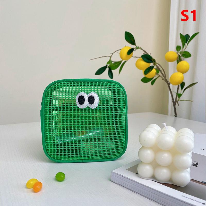 

Косметичка из сетчатой ткани конфетного цвета, симпатичная косметичка с большими глазами, косметичка Kawaii, переносная косметичка для хранения туалетных принадлежностей 13*13cm зелёный