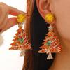 Pendientes de diamantes con forma de árbol de Navidad de lujo con luz colorida para mujer.