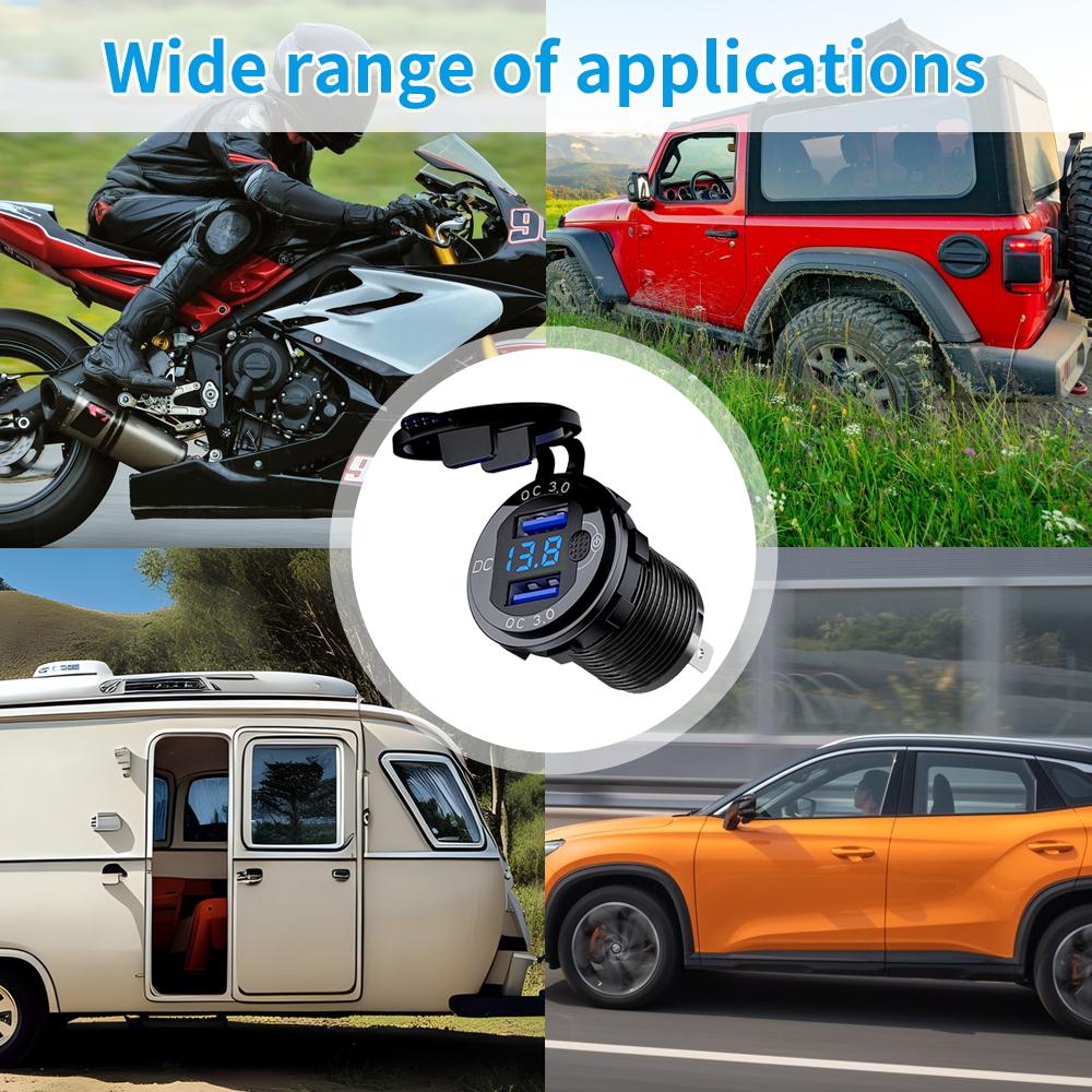Car Charger QC3.0 Dual USB Cigarette Lighter Socket Waterproof With Voltmeter Switch Quick Charge Adapter 12/24V Car Accessories