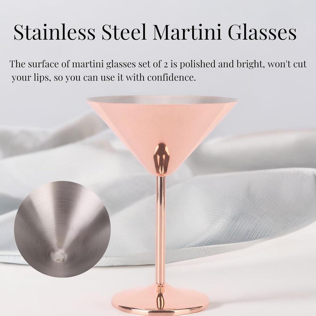 Stainless Steel Martini Glasses Set of 2, 220ml Unbreakable Metal Martini Glasses Copper Martini Glasses Stylish Cocktail Glasses Wine Goblet Martini