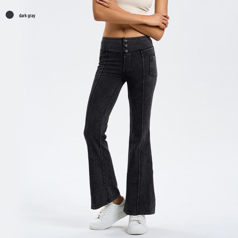 Women s High-Waisted Flare Jeans: Slimming, Butt-Lifting, Elastic Retro Denim with Pockets. XXL темно-серого