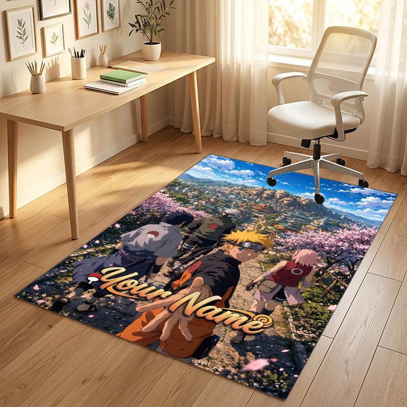Personalized Crystal Velvet Carpet,Naruto Custom Printed Name, Plush Area Rug For Home Indoor Decor