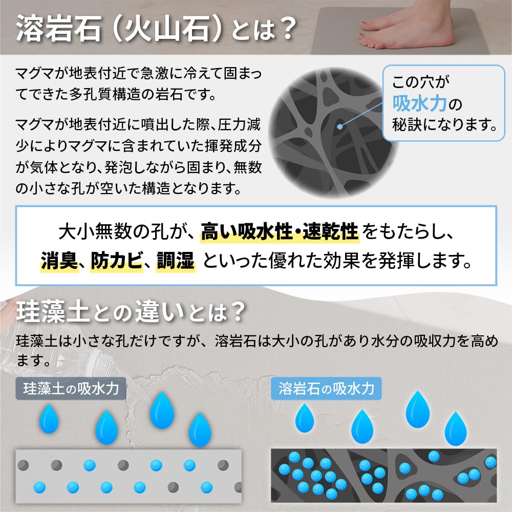 x Bath lava soft bath dries faster than diatomaceous not bath foot mat x 40 cm Smilemode [Quick-drying Antibacterial] mat, stone, mat, earth,